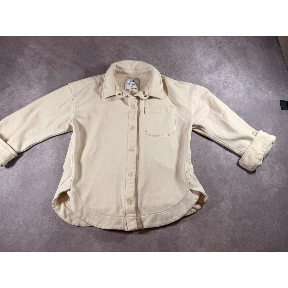 Athleta Girl Cream Fleece Snap Front Shacket Jacket Size S 7 Cream Layering